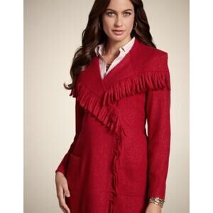 Chicos Red Felted Boiled Wool Fringe Fringed Western Ranch Wear Jacket 1 M 8